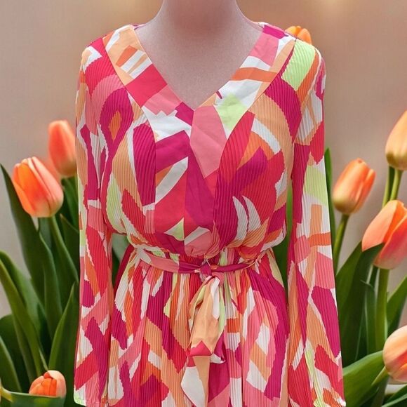 NICOLE MILLER NEW WITH TAGS BRIGHT COLORED PRINTED PLEATED MINI DRESS SMALL - Picture 3 of 9